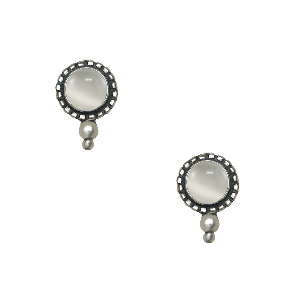 Sterling Silver Little White Moonstone Post Stud Earrings